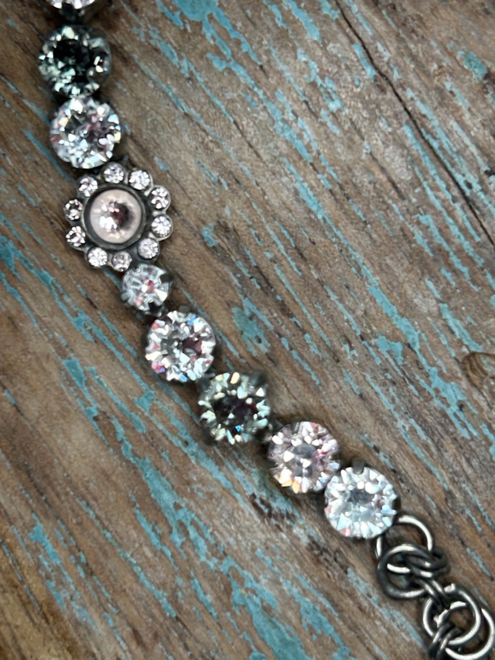 Sorrelli Blush Pink Clear & Smokey Grey Swarovski Crystal Flower Tennis Bracelet